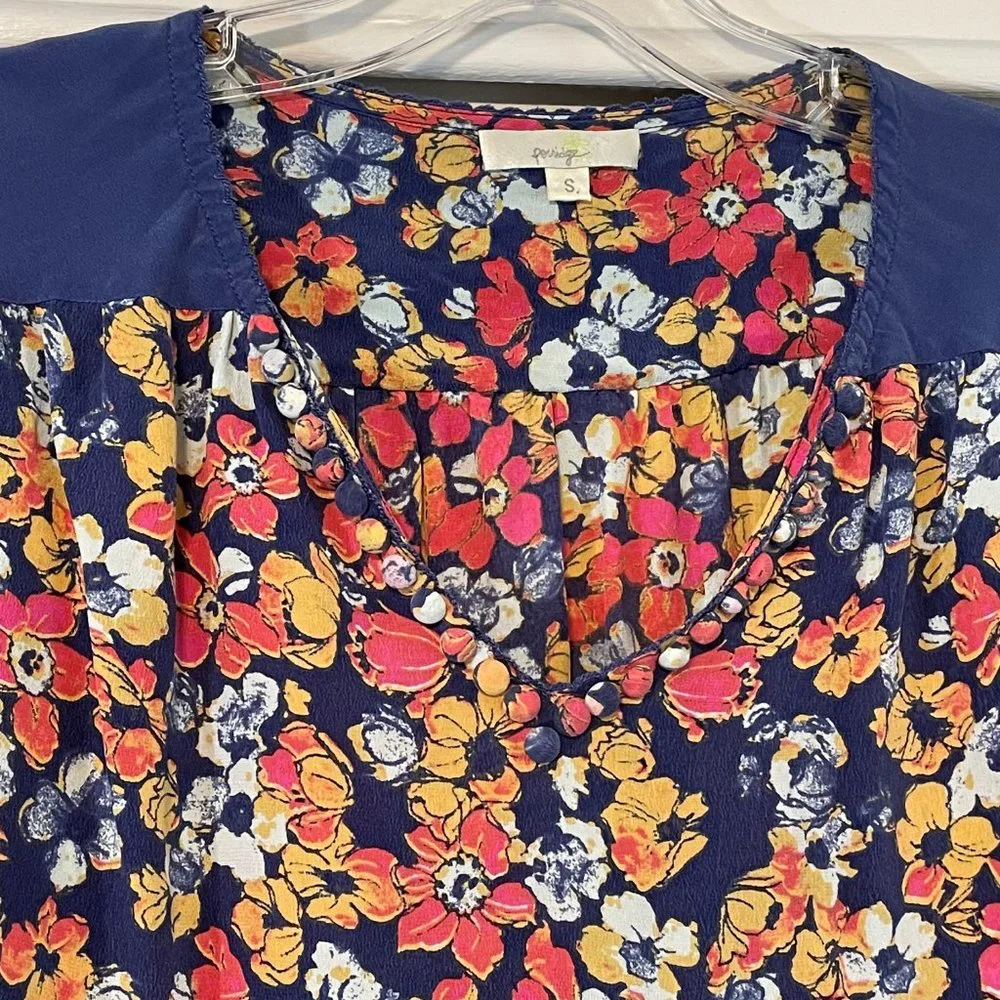 Anthropologie Porridge Billion Petals Silk Floral Boho Pullover V Neck Blouse S - Picture 2 of 7